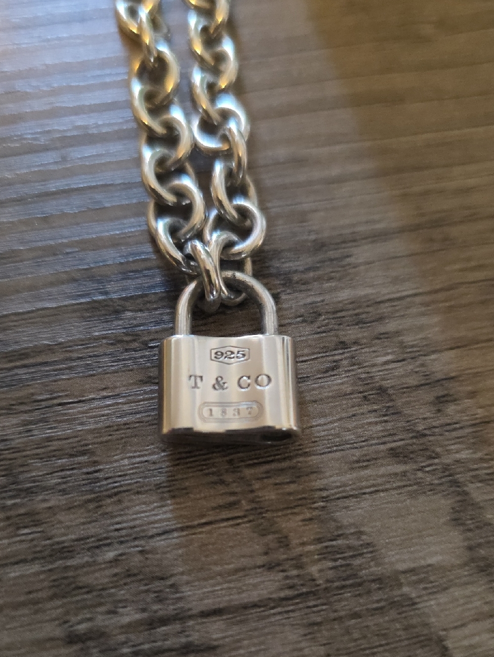 Tiffany & Co. Silver Link Necklace with Padlock Charm - Picture 2 of 5
